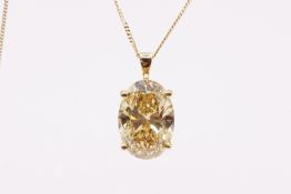 Oval Cut Diamond 6.00 Carat Pendant 18k Yellow Gold Fancy Yellow VS1 Clarity IGI Certificate