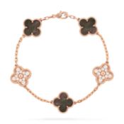 Vintage Alhambra style Bracelet - 18k Rose Gold - Natural Diamonds - Grey MoP
