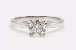 Round Brilliant Cut ( Natural ) Diamond 1.00 Carat I Colour VS2 Clarity Platinum Ring - IGI Cert