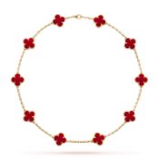 Vintage Alhambra Style Necklace Carnelian & 18ct Yellow Gold