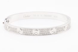 ** ON SALE **18k White Gold Diamond Paved Love Bangle Set With Round Natural Diamonds 2.00 Carat