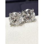 Round Brilliant Cut 4.13 Carat ( Natural ) Diamond Earrings J Colour I Clarity Set in 18k White Gold