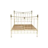 A Victorian/Edwardian painted brass double bedstead