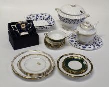 A selection of Spode and Royal Worcester Strathmore dinner and side plates plus a teapot, blue and