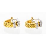 Fope- a pair of 'Solo' diamond set two tone 18ct gold half hoop earrings, width approx 7mm, length