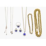 A collection of costume jewellery to include two silver Tiffany style pendants, together with a CZ