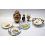 A selection of ceramics to include: a 19th century Derby porcelain Hunting interest plate, approx.