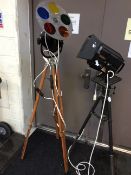 Two studio lights on tripod stands.