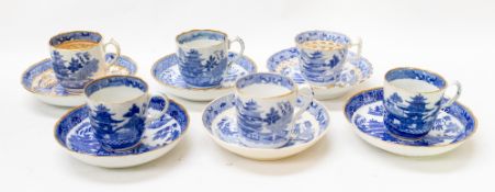 A group of six Miles & C J Mason coffee cups and saucers, pattern no.'s 265-E1 D3-2 D3-7 D3-1