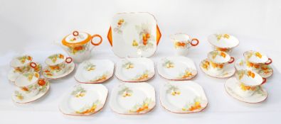 A Shelley regent-shape tea service in 'Cape Gooseberry' pattern No.12299 for a six-place setting,