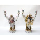 Two KPM Bisque candelabra's , with female figures and dual candleholders to each , both Ornately