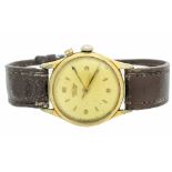 A gents vintage gold plated and steel Vulcain Cricket wristwatch, comprising a signed silvered