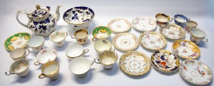 A collection of mostly 19th Century tea cups with saucers, unmarked Staffordshire factories,