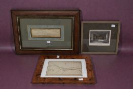 An early 20th Century map of Lincoln, framed document (legitimation paper) for an award/official