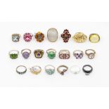 A collection of twenty silver stone set dress/cocktail rings, comprising various styles and types of