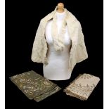 A mid 20th Century lovat green richly embroidered satin long and wide cloth embroidered in thistles