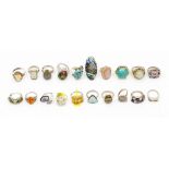 A collection of twenty silver stone set dress rings, comprising various styles and types of stone,