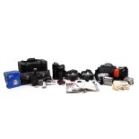 Cameras: A collection of assorted cameras to include: Asahi Pentax Spotmatic, Asahi Pentax Me Super,