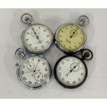 A MIXED LOT OF FOUR BASE METAL CASED, KEYLESS STOP WATCHES.  comprising three with 30 minute