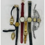 A MIXED LOT OF EIGHT VARIOUS BASE METAL CASED WRIST WATCHES,  comprising examples including,