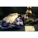 A selection of oriental items, an Edwardian nightdress case and a silk robe; the oriental items incl