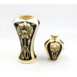 2 pieces of Black Ryden pottery, consisting of 2 vases in the Peony design by Kerry Goodwin ,