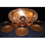 A collection of early 20th century arts and crafts copper items. Comprising a large beldray twin