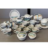 Highland stoneware Seascape and Landscape pattern part tea and coffee service to include teapot