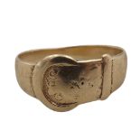 A 9ct gold buckle signet ring, size S, weight 3.6g.