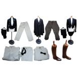 A late 1920s/30s black tailed evening suit with waistcoat x 2 (one is 1940s) with trousers and a