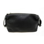 A Mulberry leather washbag in black pebbled leather with interior zipped pocket and plaid lining.