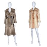A group of vintage fur coats and jackets to include a 1970s rabbit fur coat with leather belt, a