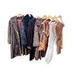 A group of vintage fur coats, jackets and stoles to include a sheared rabbit coat, a rabbit fur