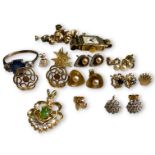 A collection of 9ct gold and precious yellow metal jewellery, to include a pair of diamond set