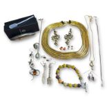 A collection of silver & costume jewellery. Comprising a 925 stamped pair of knife and fork