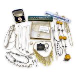 A collection of silver and costume jewellery. To include art jewellery examples such as a pendant