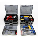 A collection of six Meccano plastic carry cases, five of which containing a collection of assorted