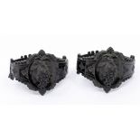 A pair of Victorian carved jet hinged mourning bangles, with grape vine and bead decoration, width