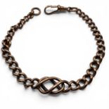 An early 20th century lovers knot bracelet/watch chain. With a fob clip clasp stamped "9ct" and each