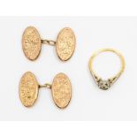 A weighable a/f damaged and worn 18ct gold ring mount (no stones) weight approx 1.7gms along with