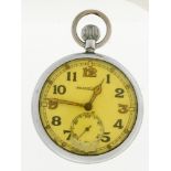 Jaeger Le-Coultre- a WWII chrome plated Military open face pocket watch, comprising a signed dial
