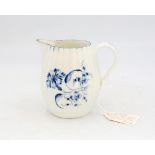 A Worcester porcelain reeded blue and white barrel shaped cream jug, decorated with the â€˜