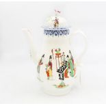 A Worcester porcelain polychrome coffee pot and cover, decorated with the â€˜Chinese Familyâ€™