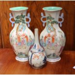 A pair of 19th Century Chinese famille rose porcelain vases with god figures and deities along