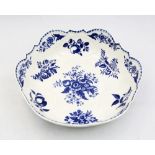 A Worcester porcelain blue and white junket dish, with a scalloped and pointed rim, moulded
