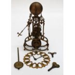 A mid 20th century brass single fusee skeleton clock, a restoration project. 29cm
