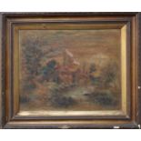 A collection of five pictures to include a Lithograph of The Golden Helmet by Rembrandt, a scene
