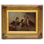 Edward Robert Smythe ( British 1810-1899) Foxhounds in their lodge with huntsman's coat. Oil on