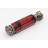 A cranberry glass and white metal scent/snuff bottle, length approx 95mm, total gross weight