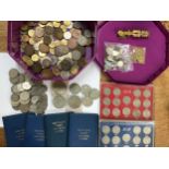 Collection of British Coins including Commemorative Crowns, Set of Official Brass Sovereign